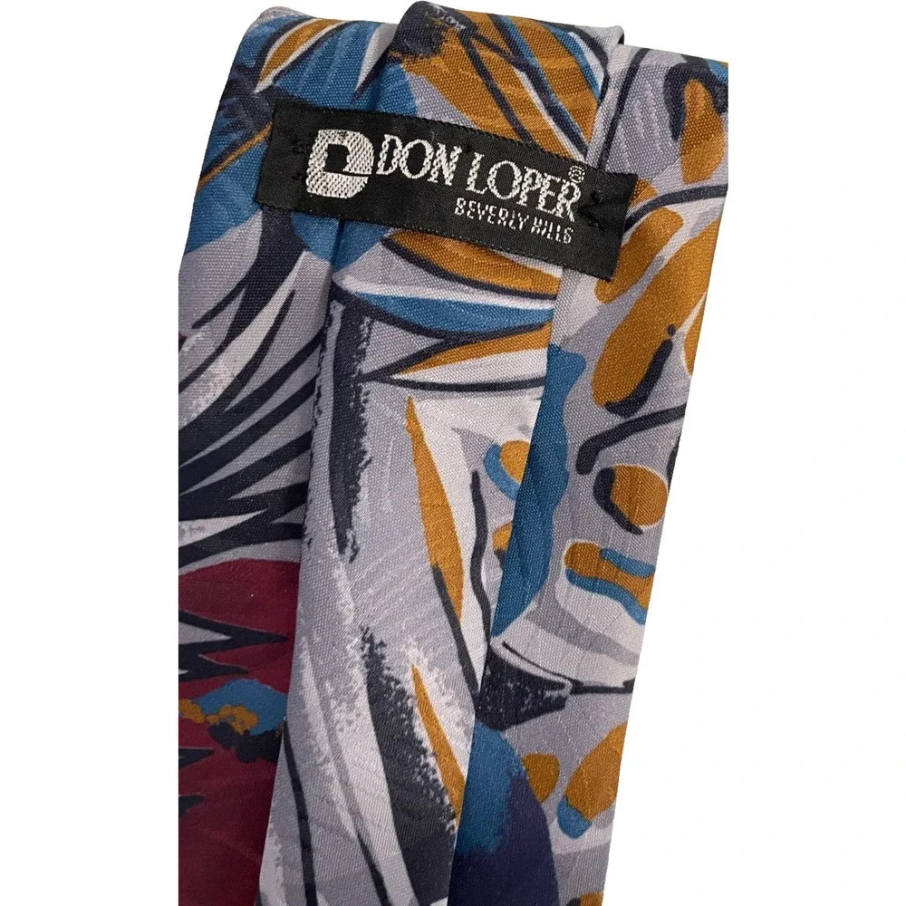 vintage Don Loper of Beverly Hill Men's floral necktie Silver Aqua Gold Burgundy